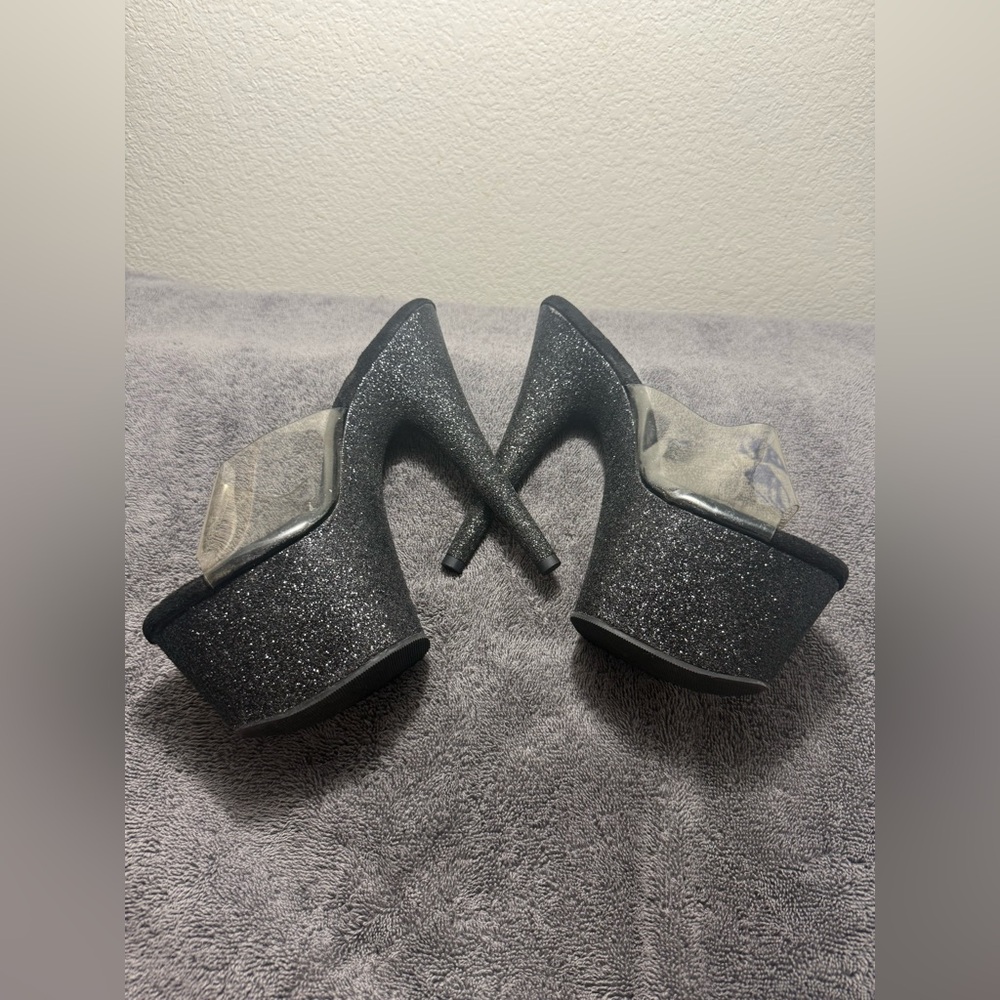 Pleaser Heels | Black Sparkle Platform Pole Dancing Womens Heels | S : 10 | $100